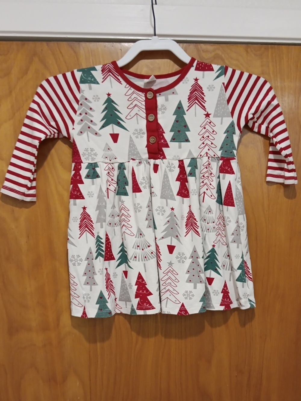 Tesa Babe Size 3  Red & Green Holiday Tree Long-Sleeve Dress
